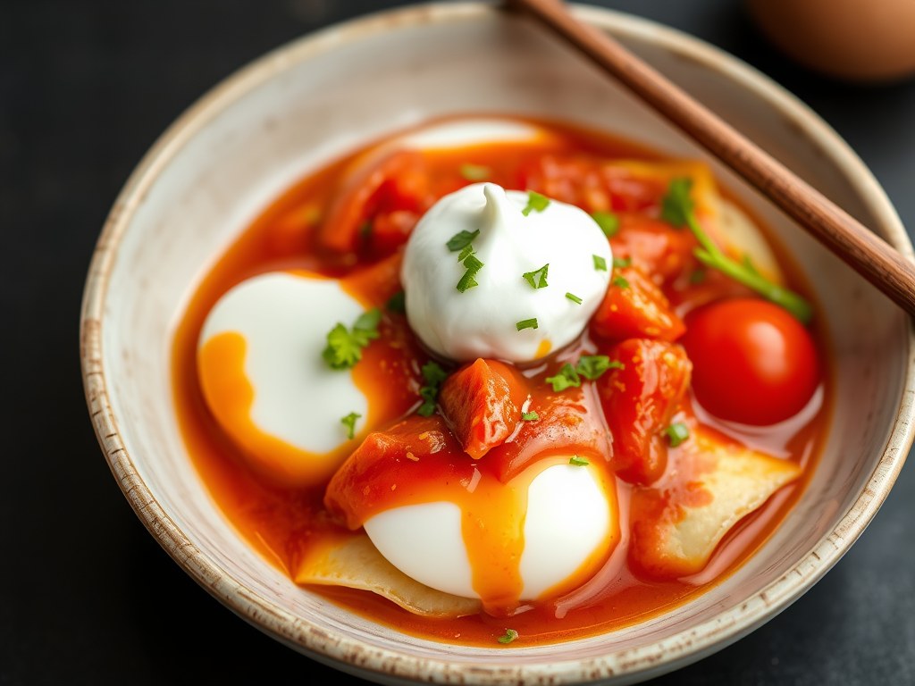 Chinese Eierkoeken met Tomaten Gembersaus, AI-gegenereerde illustratie
