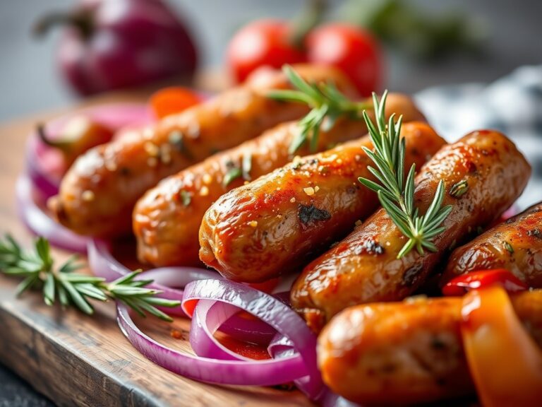 Chipolata’s gebakken met rozemarijn en paprika’s — AI-gegenereerde illustratie