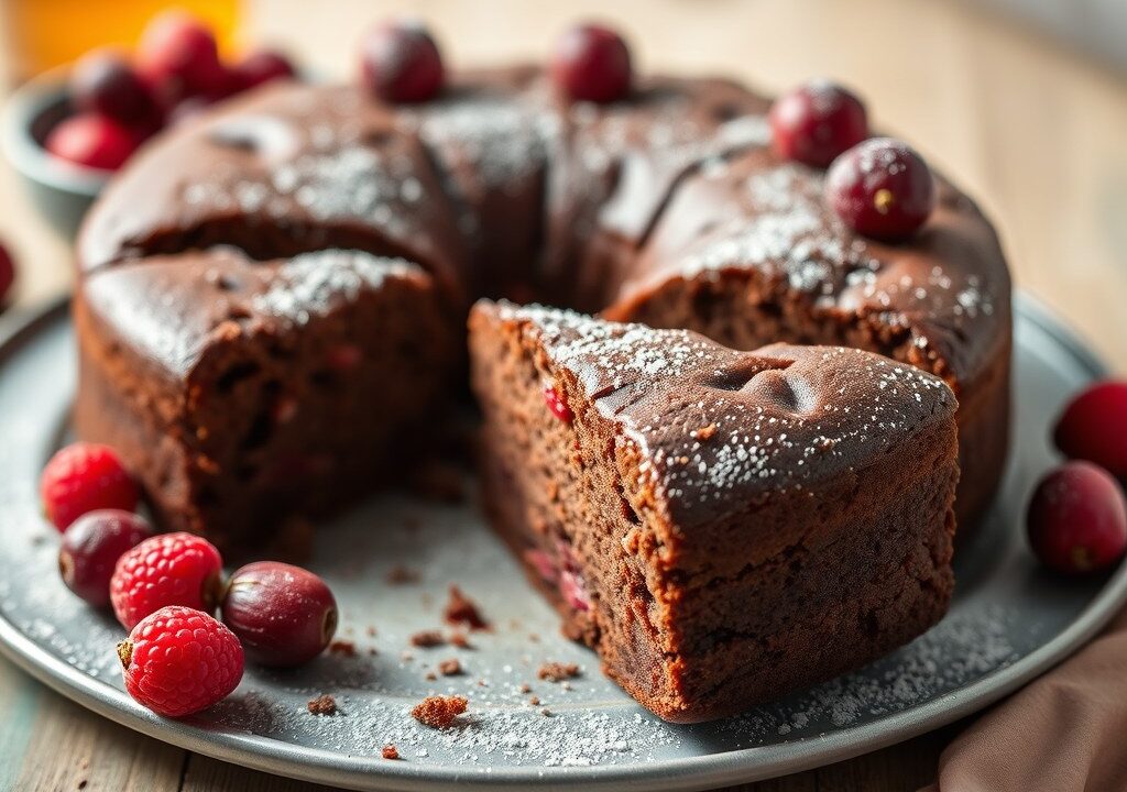 Choco-cranberry-rum cake — AI-gegenereerde illustratie