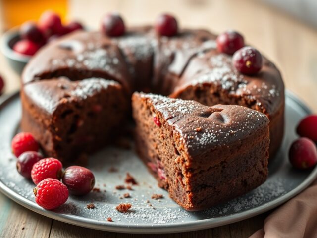 Choco-cranberry-rum cake — AI-gegenereerde illustratie