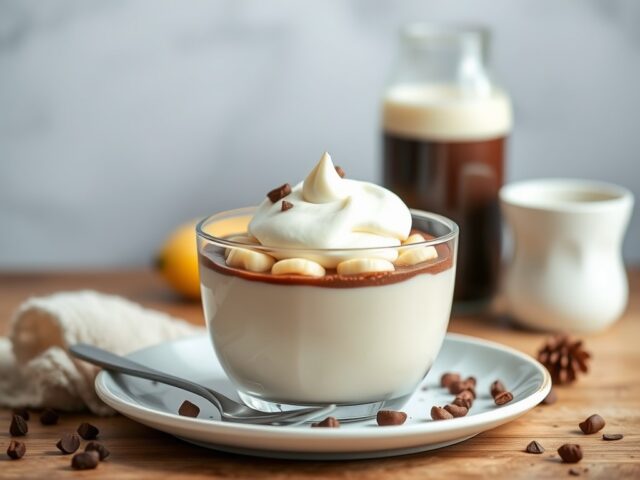 Chocoladepudding met een witte muts — AI-gegenereerde illustratie
