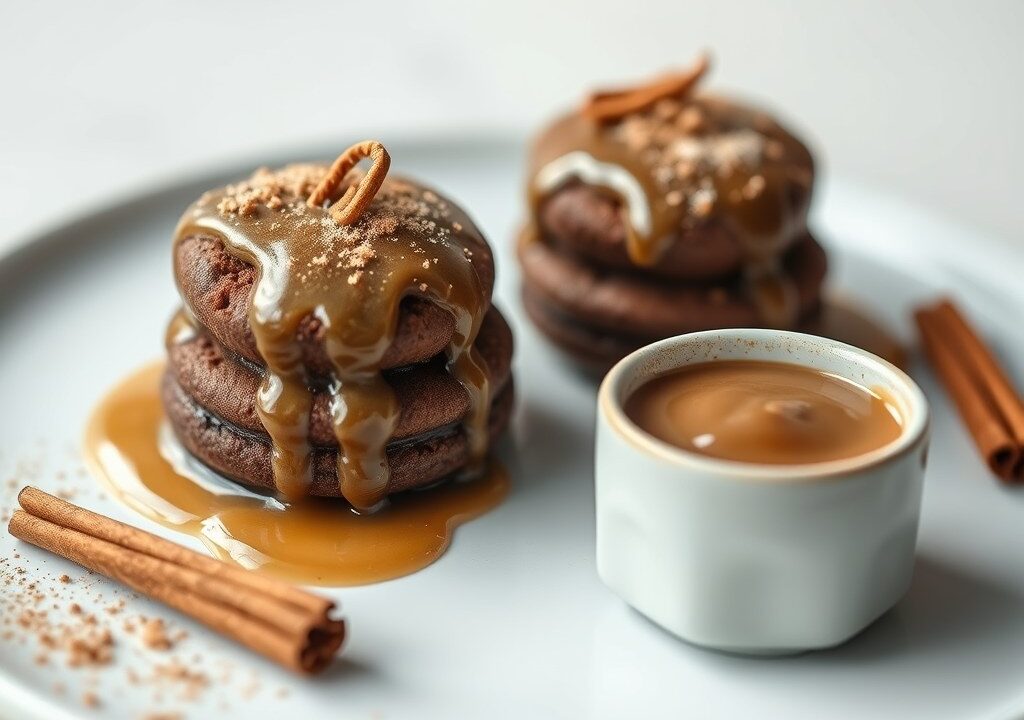 Chocoladesouffleetjes met kaneelsaus, AI-gegenereerde illustratie