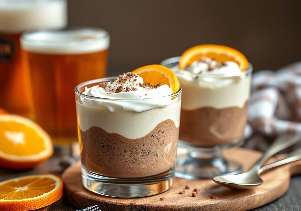 Chocomousse met bier en sinaas, AI-gegenereerde illustratie