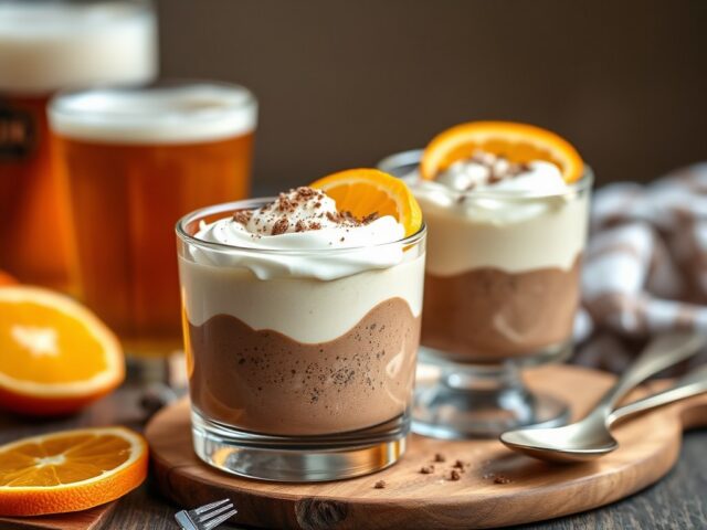 Chocomousse met bier en sinaas — AI-gegenereerde illustratie