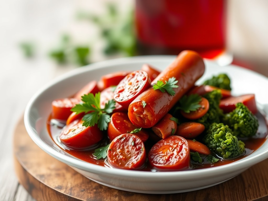 Chorizo in rode wijn, AI-gegenereerde illustratie