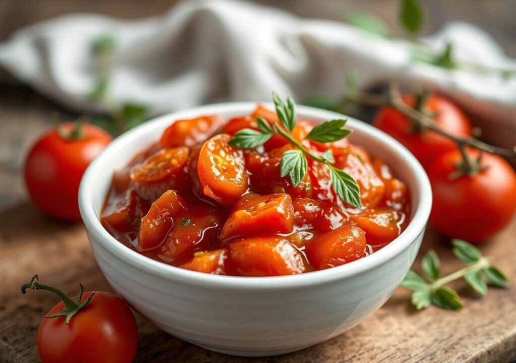 Chutney van tomaten — AI-gegenereerde illustratie