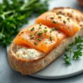 Ciabatta brood met ruccolasla en zalm