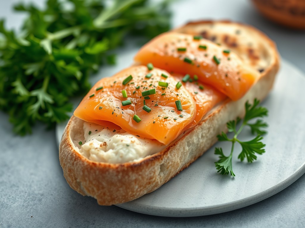 Ciabatta brood met ruccolasla en zalm, AI-gegenereerde illustratie