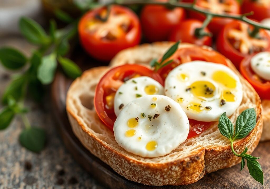 Ciabatta met olijven en mozzarella — AI-gegenereerde illustratie