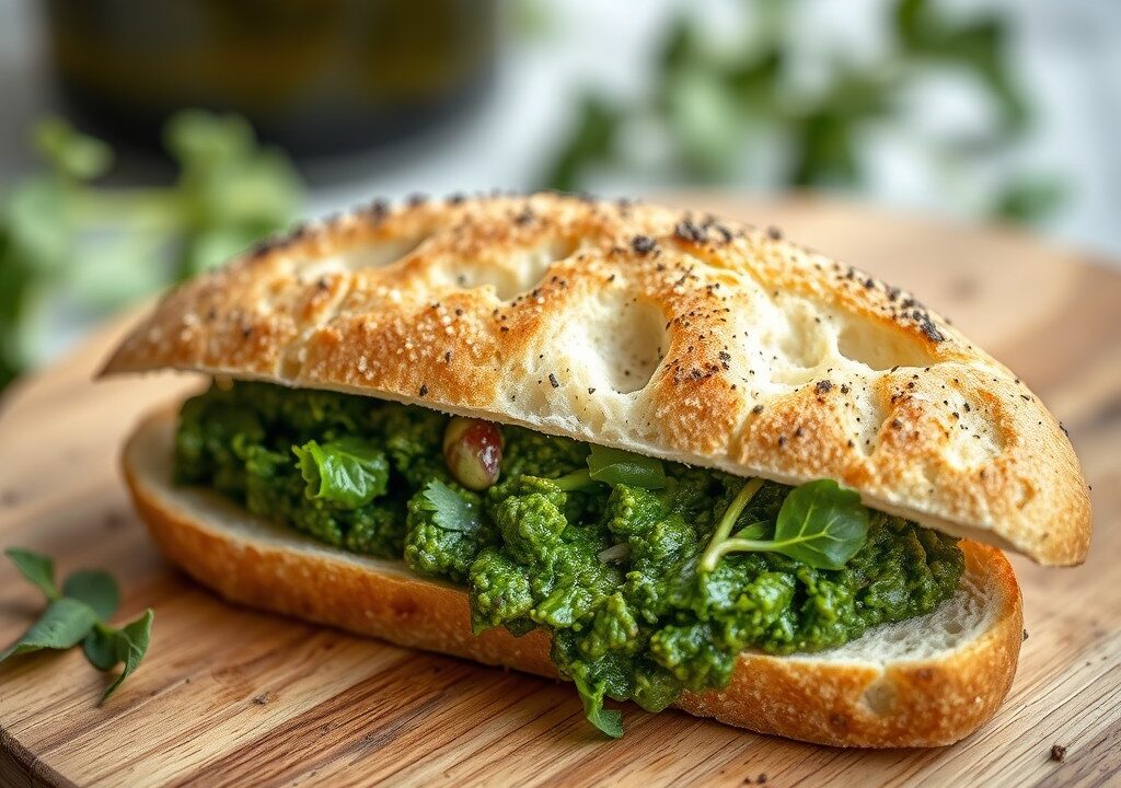 Ciabatta met rucolapesto — AI-gegenereerde illustratie