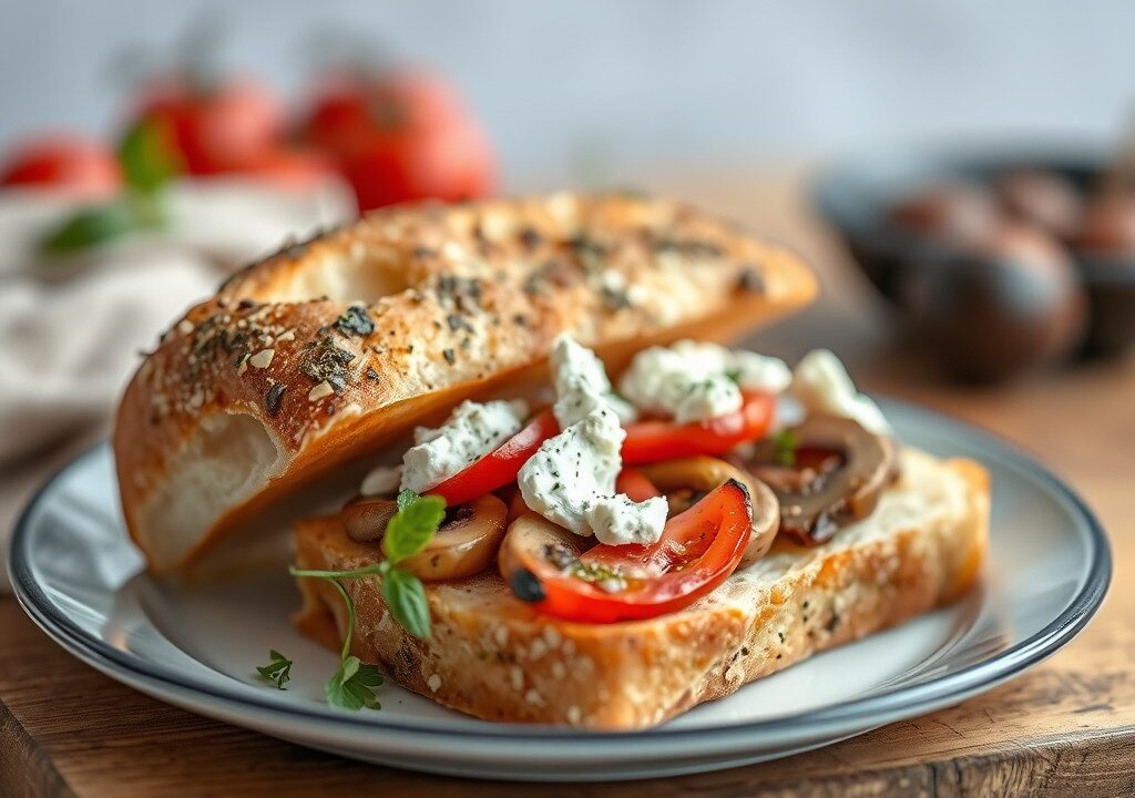 Ciabatta met tomaat en feta — AI-gegenereerde illustratie