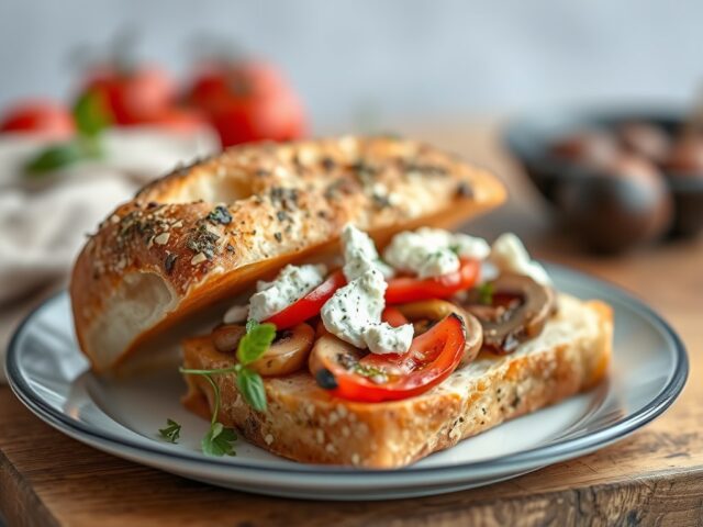 Ciabatta met tomaat en feta — AI-gegenereerde illustratie