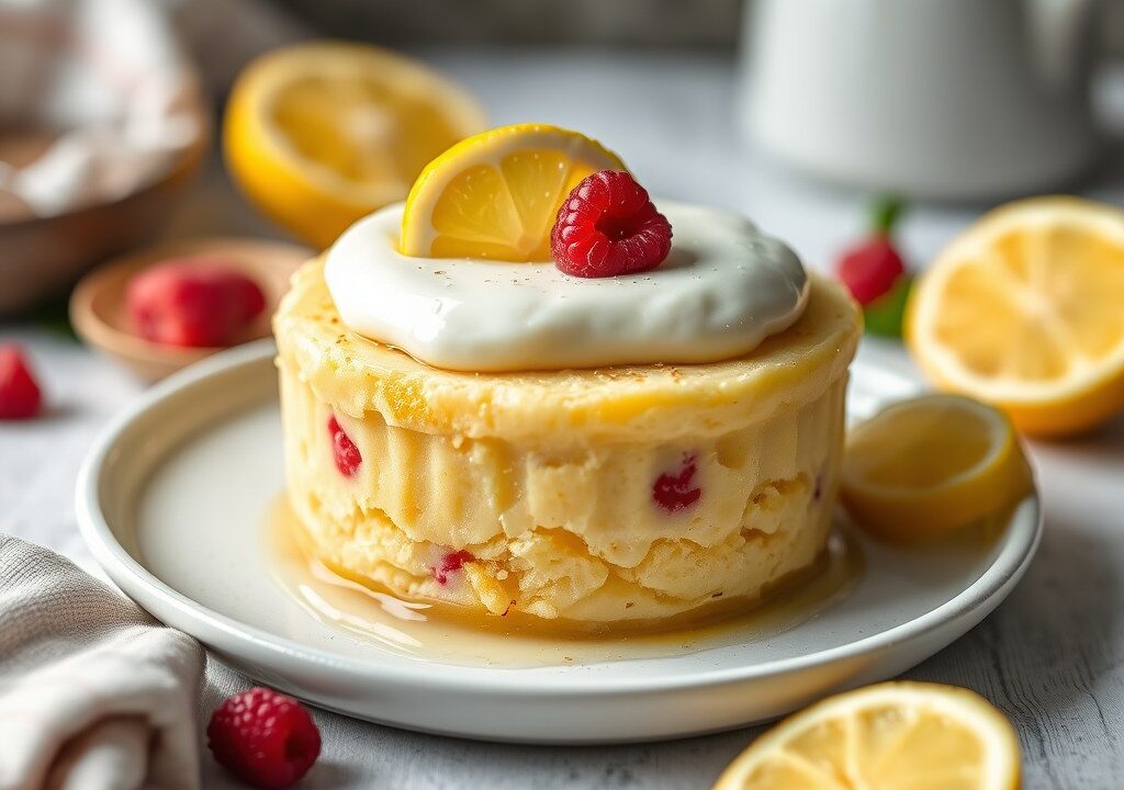 Citroen en vanille-rijstpudding uit de oven, AI-gegenereerde illustratie