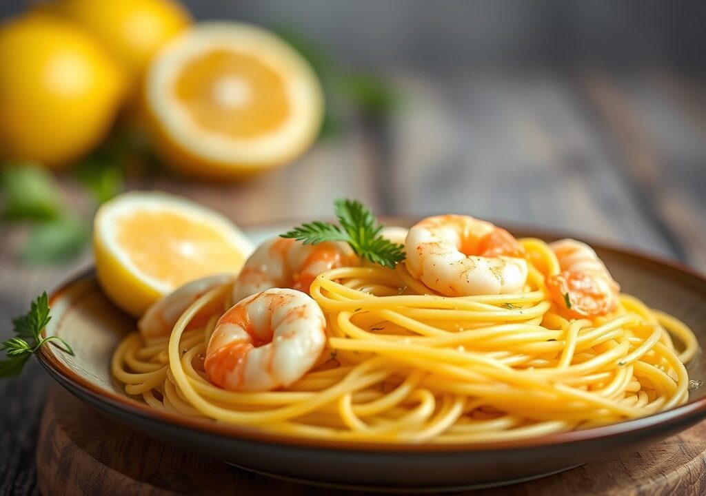 Citroenspaghetti met Garnalen — AI-gegenereerde illustratie
