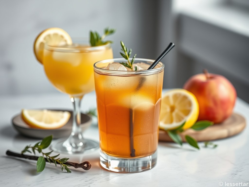Cocktail van appel, citroen en vanille, AI-gegenereerde illustratie