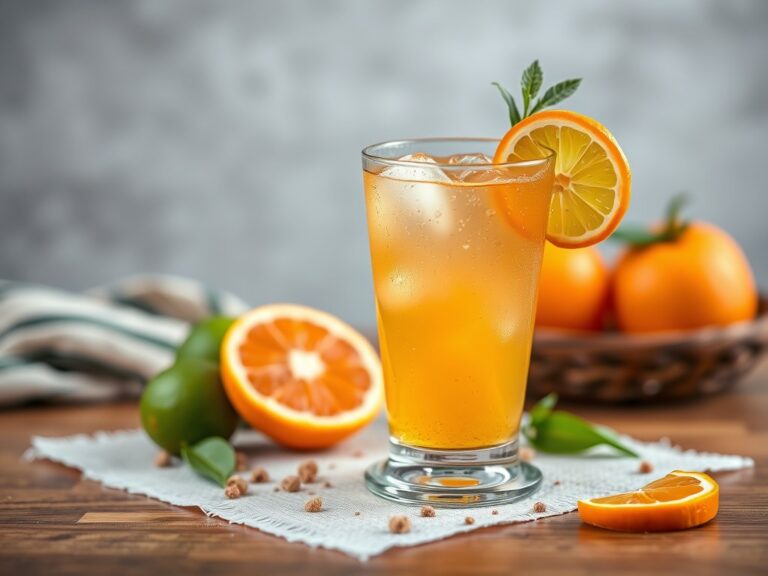 Cocktail van sinaasappel, peer en limoen — AI-gegenereerde illustratie