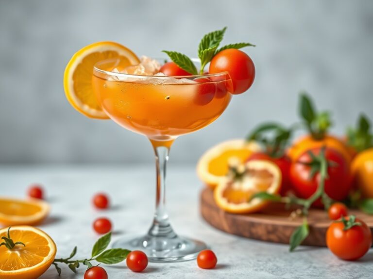 Cocktail van tomaat, sinaasappel en ananas — AI-gegenereerde illustratie