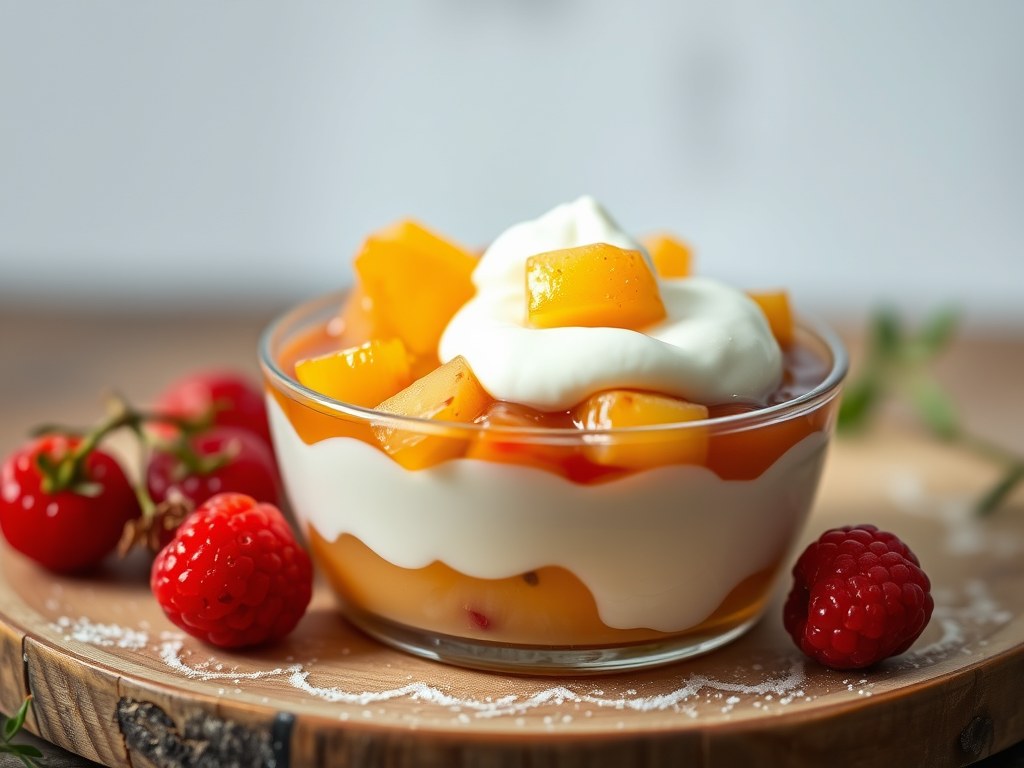 Compote van knapperige rabarber met yoghurt, AI-gegenereerde illustratie