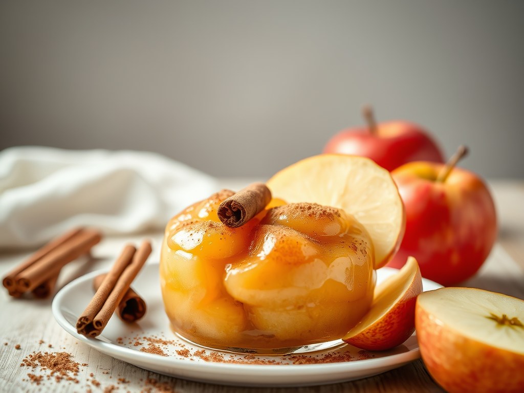 Confituur van appels met kaneel (en met Calvados), AI-gegenereerde illustratie