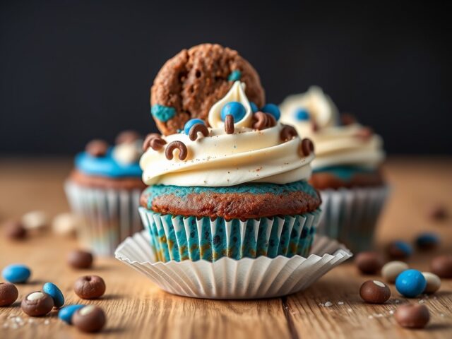 Cookie Monster cupcakes — AI-gegenereerde illustratie