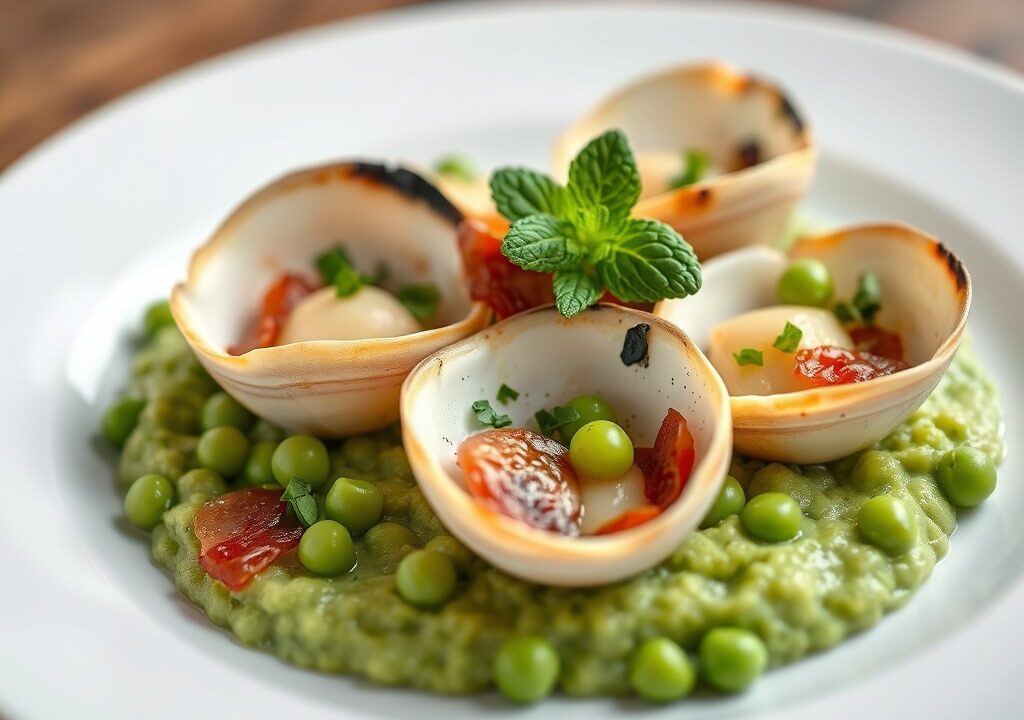 Coquilles met Doperwtenpuree, AI-gegenereerde illustratie