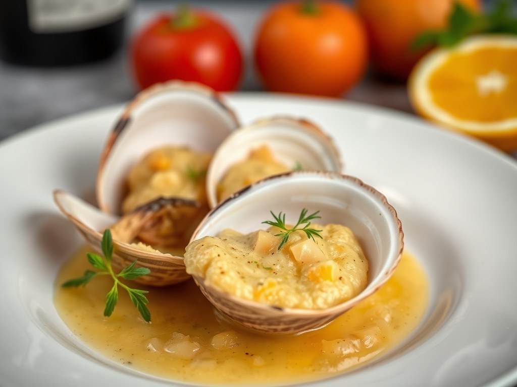 Coquilles met een Venkelpureetje, AI-gegenereerde illustratie