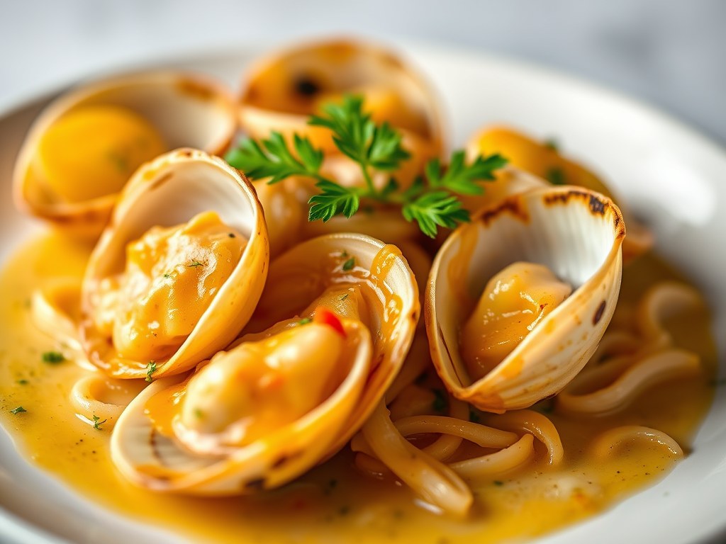 Coquilles met in Varkensvet Gesmoorde Snijbiet, AI-gegenereerde illustratie