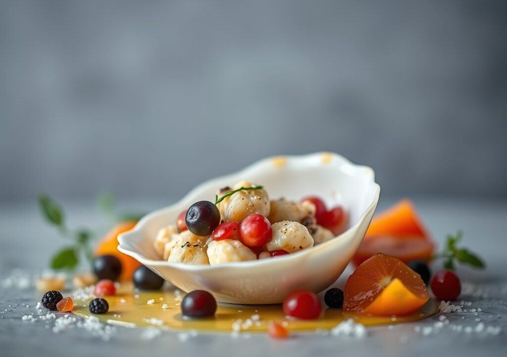 Coquilles St.Jacques met Vruchtenmix — AI-gegenereerde illustratie