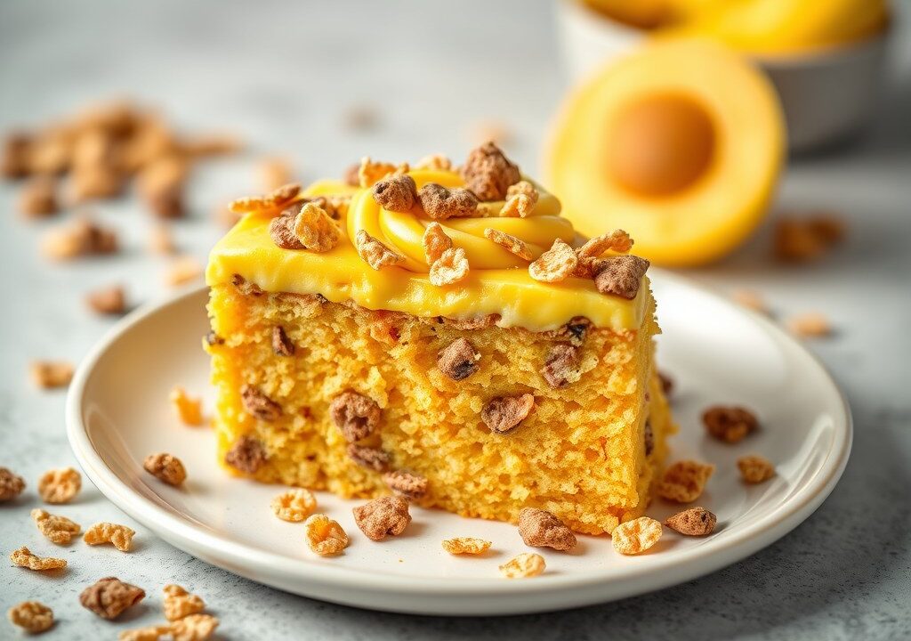 Cornflakes cake met gele room — AI-gegenereerde illustratie