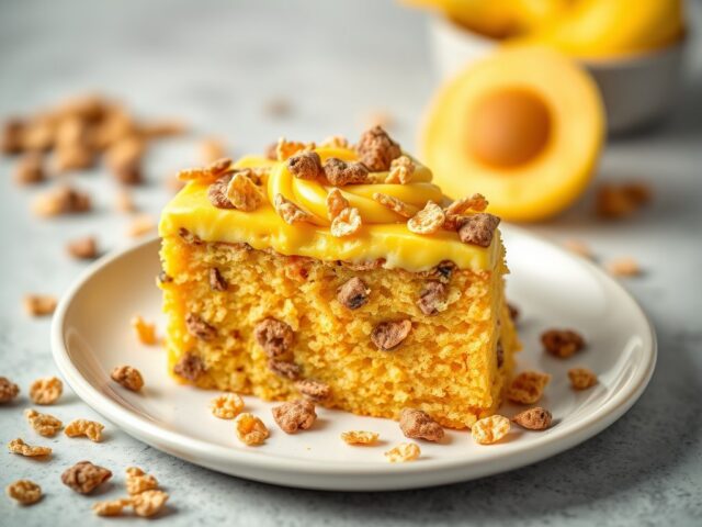Cornflakes cake met gele room — AI-gegenereerde illustratie