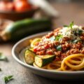 Courgette, gevuld met zelfgemaakte bolognese saus