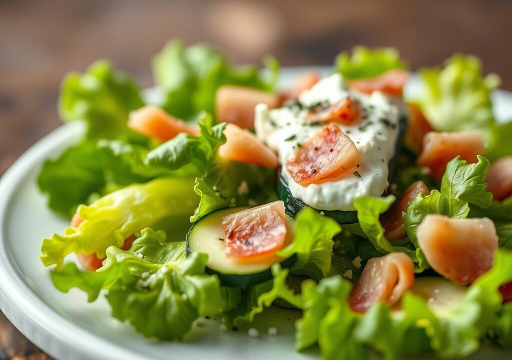 Courgette-Komkommer Sla met Mozzacotta — AI-gegenereerde illustratie