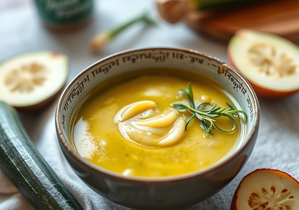 Courgettesoep met prei — AI-gegenereerde illustratie
