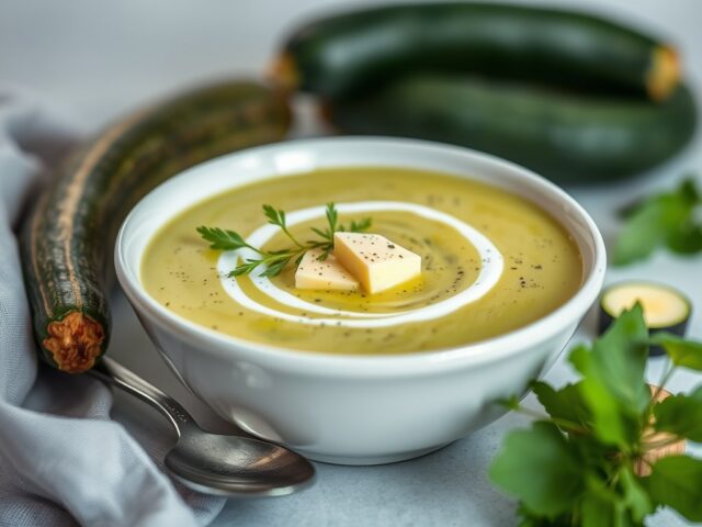 Courgettesoep met Roquefort — AI-gegenereerde illustratie