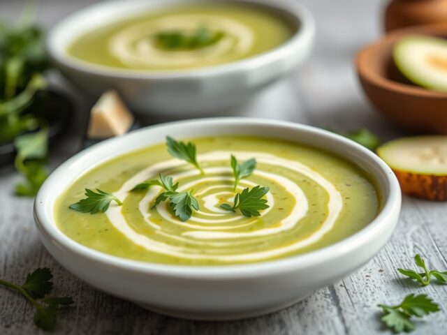 Courgettesoep met rucola — AI-gegenereerde illustratie