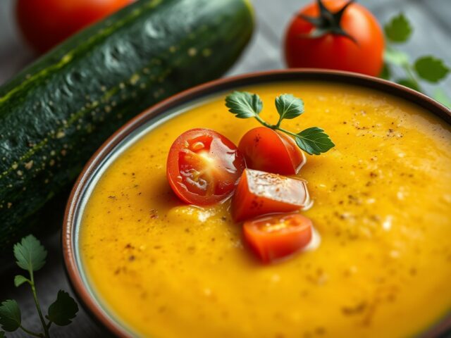 Courgettesoep met tomaten — AI-gegenereerde illustratie
