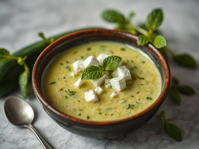 Courgettevelouté met munt en feta — AI-gegenereerde illustratie
