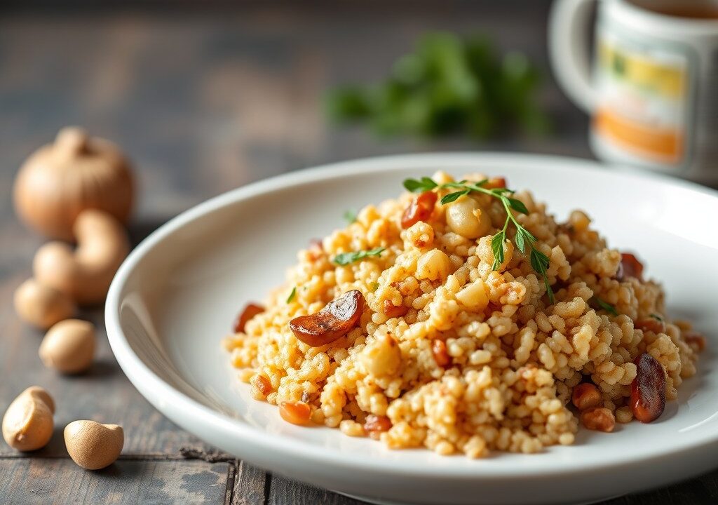 Couscous met bleekselderij en cashewnoten — AI-gegenereerde illustratie