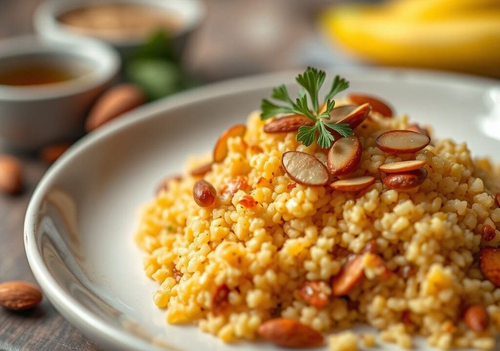 Couscous met gebraden kippenpoten — AI-gegenereerde illustratie