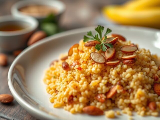 Couscous met gebraden kippenpoten — AI-gegenereerde illustratie