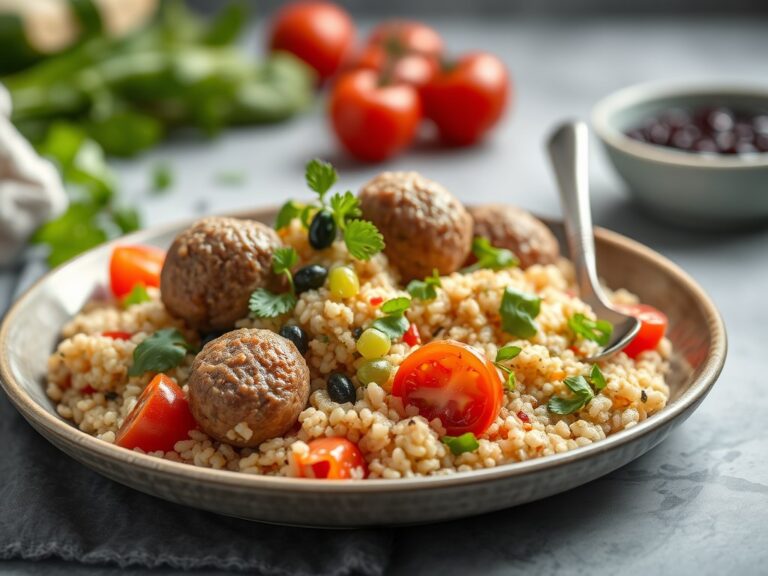 Couscous salade met gehaktballetjes — AI-gegenereerde illustratie