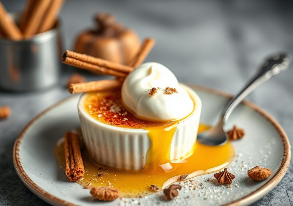 Crème brûlée met speculaas, AI-gegenereerde illustratie