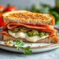 Croque-monsieur met brie, Breydel-ham en notenpesto
