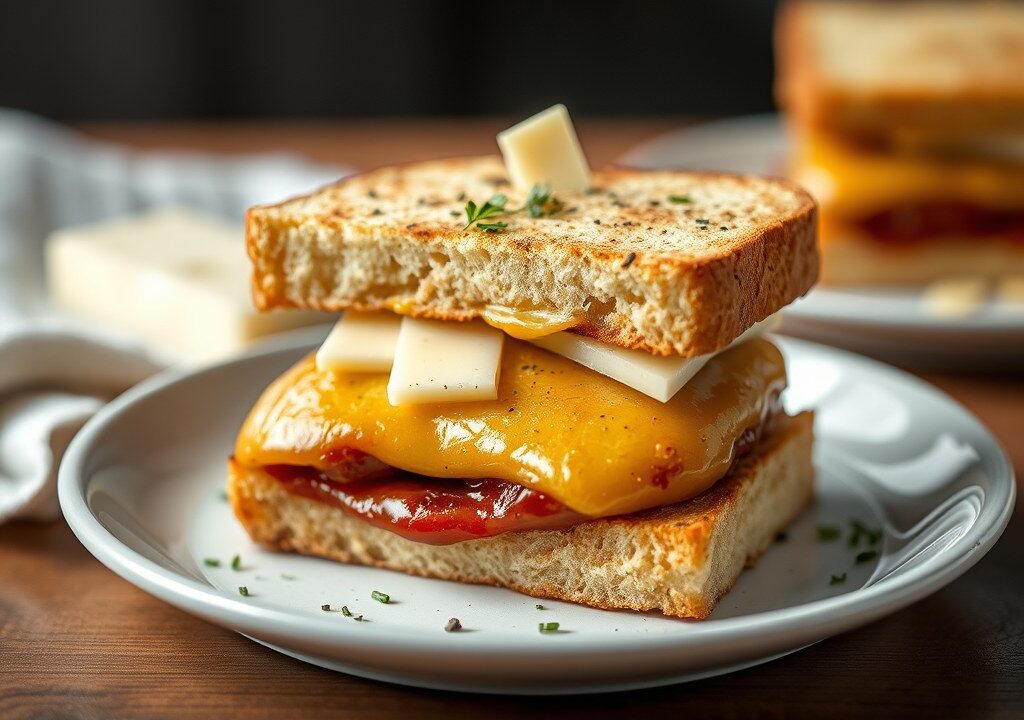 Croque-monsieur met peer en blauwe kaas — AI-gegenereerde illustratie
