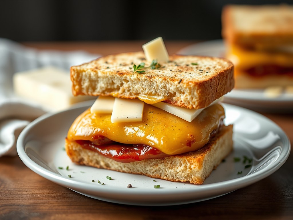 Croque-monsieur met peer en blauwe kaas, AI-gegenereerde illustratie