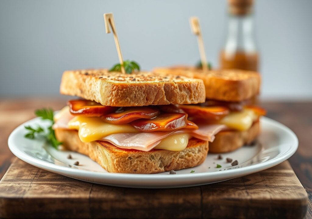 Croque-monsieurs met Hervekaas en Breydelham — AI-gegenereerde illustratie