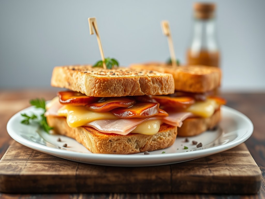 Croque-monsieurs met Hervekaas en Breydelham, AI-gegenereerde illustratie