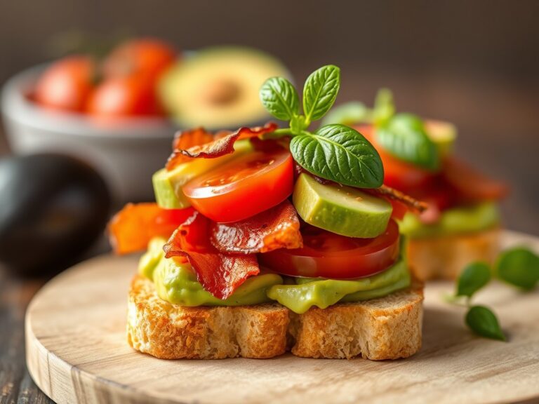 Croques met avocado en krokant spek, tomatensalade — AI-gegenereerde illustratie