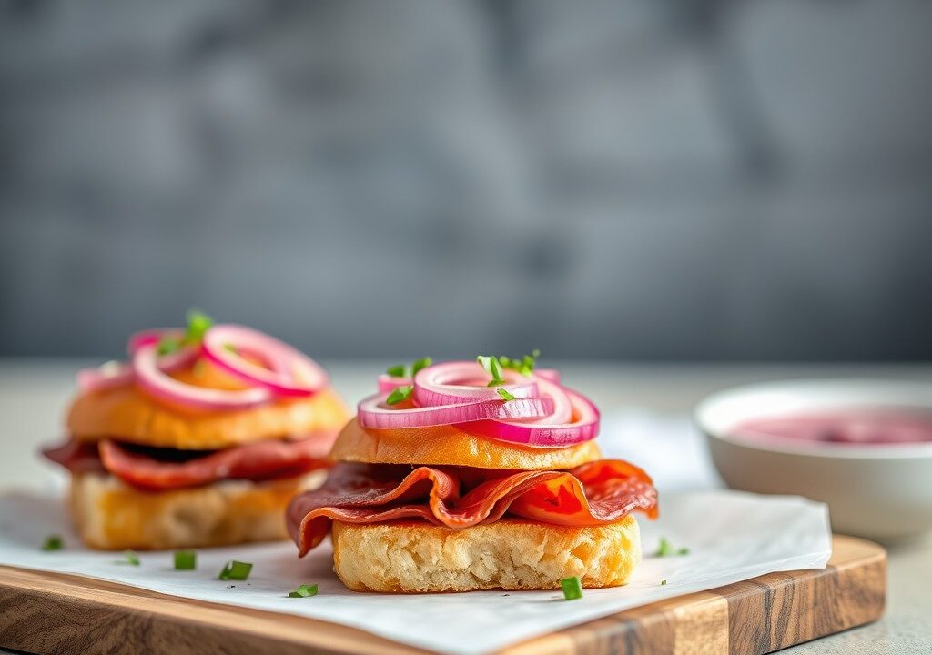 Croques met Pastrami rode uien en Passendale, AI-gegenereerde illustratie
