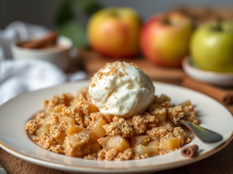 Crumble met peer, appel en kaneel — AI-gegenereerde illustratie